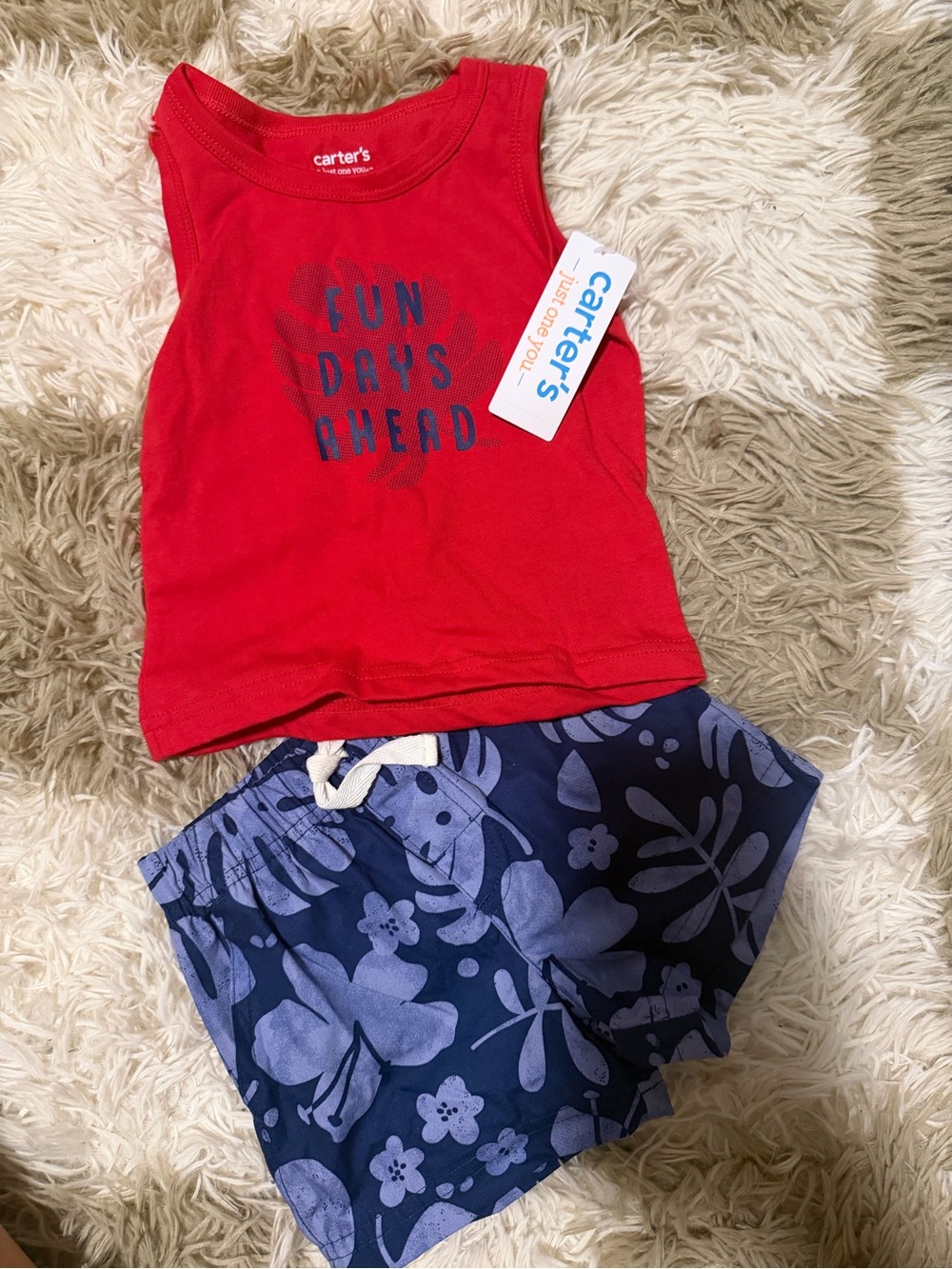 Carter's Red Tank Top with Navy Floral Shorts set